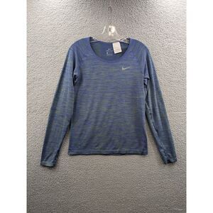 Nike Dri Fit Womens Medium Stretch Blue Long Sleeve Casual Athletic Workout Top